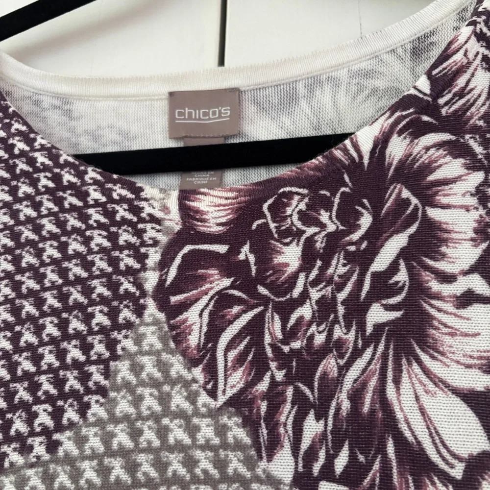 NWT Chico’s Size 2 Purple Floral Houndstooth Dolman Pullover Sweater Chico Large